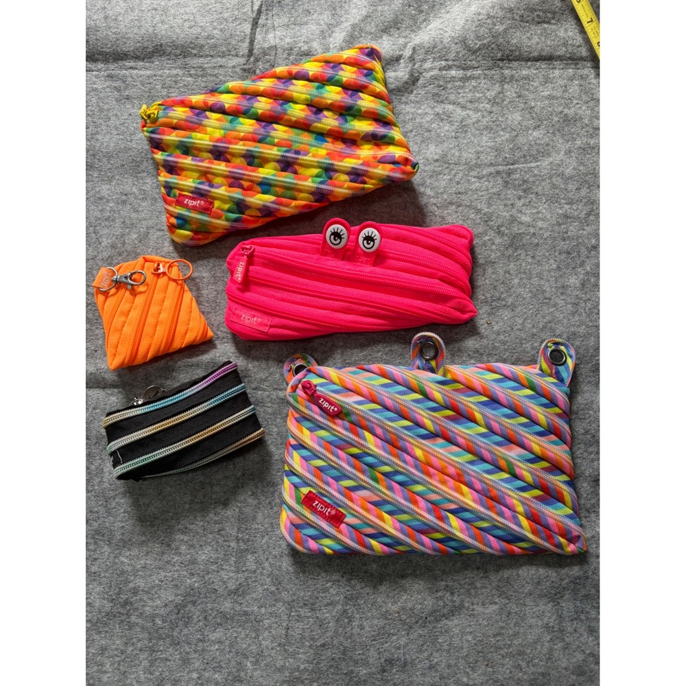 ZIPIT Zipper Pouch Bundle Monster Pencil Case Rainbow Binder Bag Coin Purse 5pc